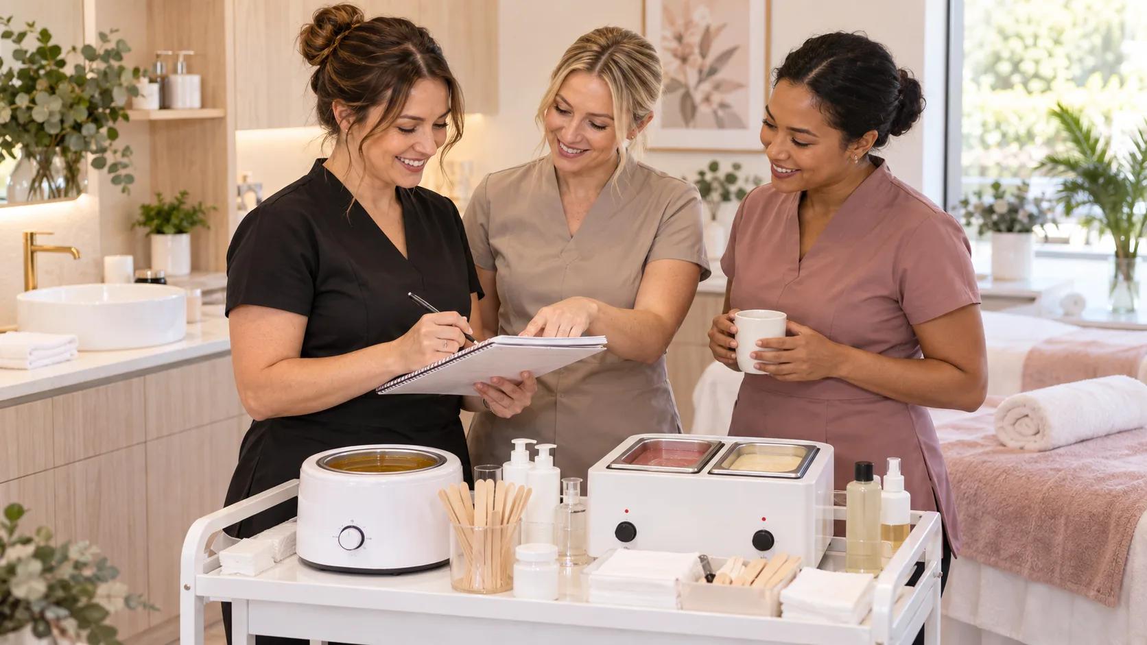 Australian salon team reviewing professional waxing products during a controlled trial